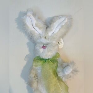 Unipak Designs NWT Vintage Fluffy Bunny Plush Toys with Green Bow